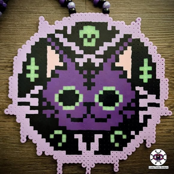 Cat Witchcraft Perler Necklace Glow in the Dark - Picture 2 of 7